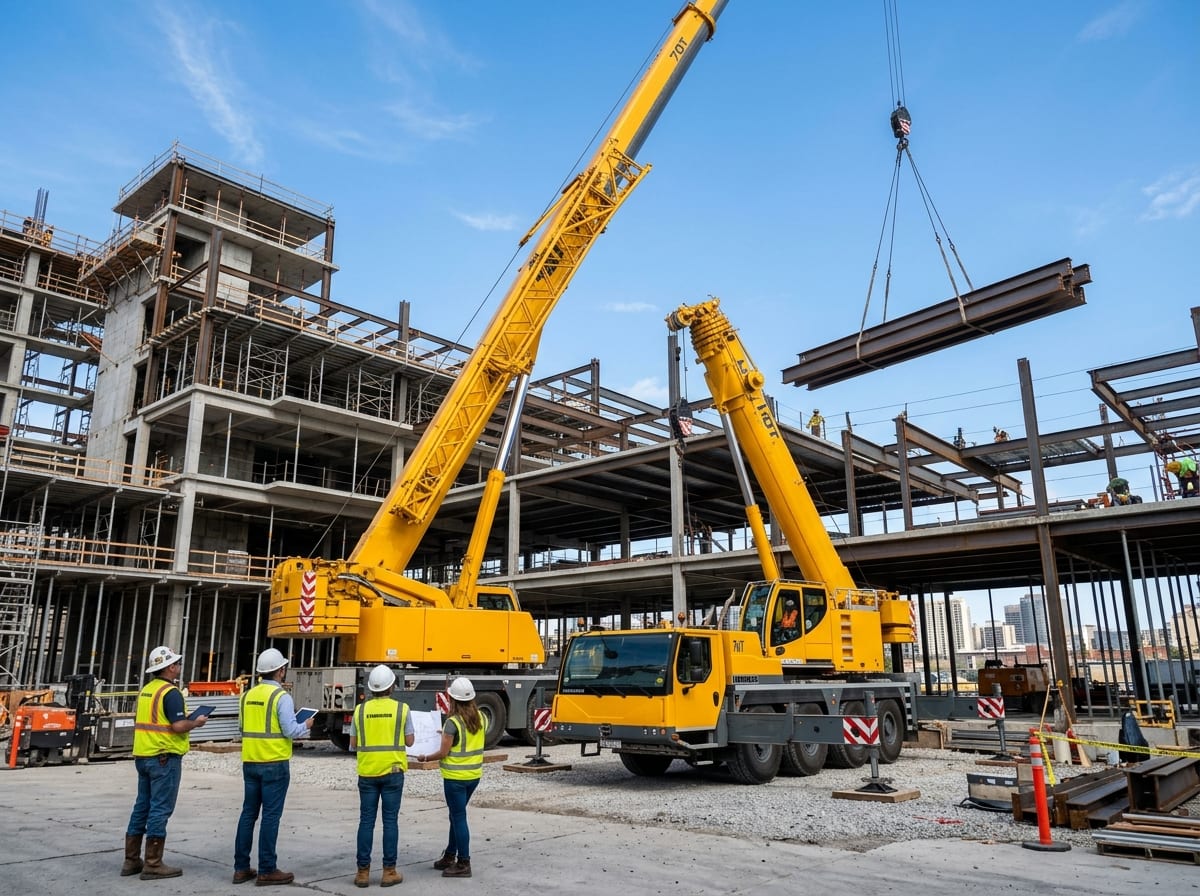 Heavy equipment hoist and crane deployment for multi-story construction