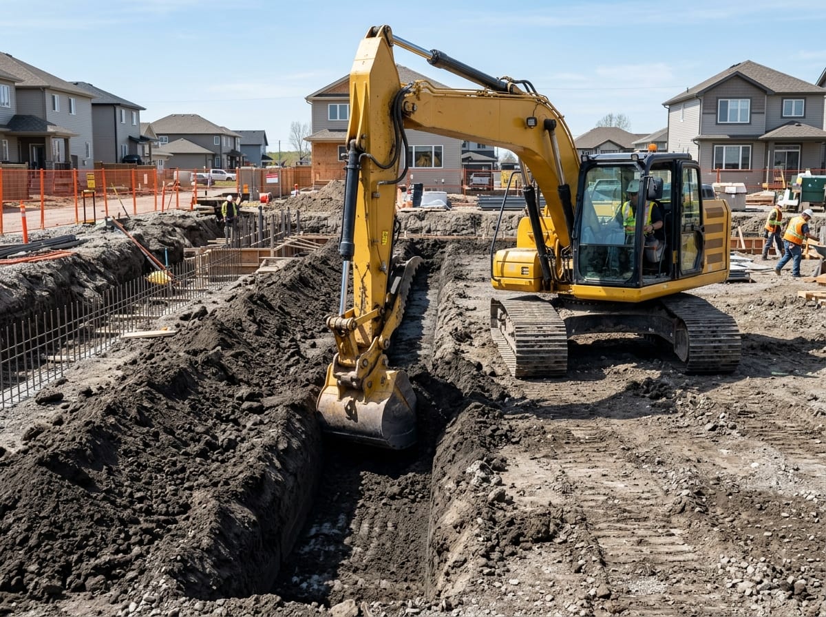 Hydraulic earthmoving machinery and site excavation for foundation preparation