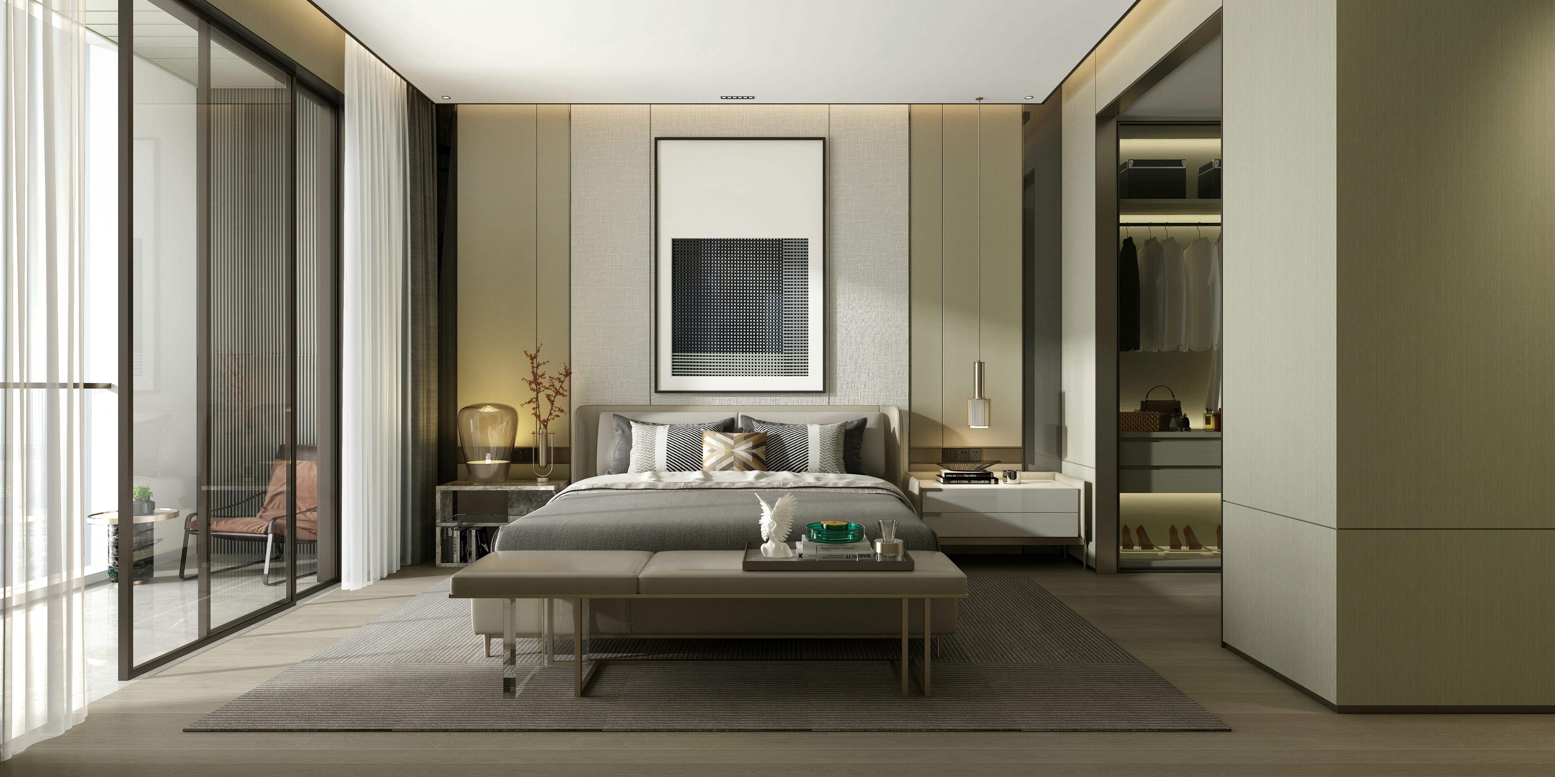 Custom floor to ceiling sliding bedroom wardrobe with gloss laminate